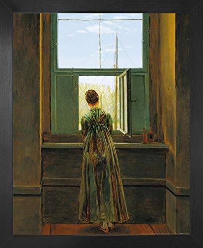 1art1 Caspar David Friedrich Poster Kunstdruck Bild und MDF-Rahmen - Frau Am Fenster, 1822 (50 x 40cm) von 1art1