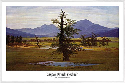 1art1 Caspar David Friedrich Poster Plakat | Bild und Kunststoff-Rahmen - Der Einsame Baum, 1822 (91 x 61cm) von 1art1