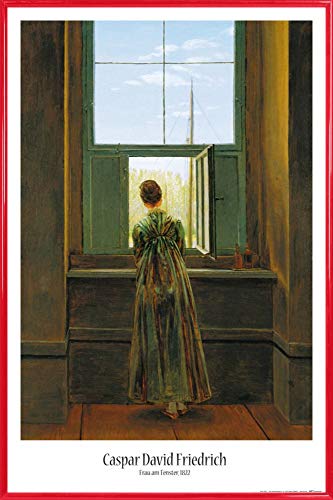 1art1 Caspar David Friedrich Poster Plakat | Bild und Kunststoff-Rahmen - Frau Am Fenster, 1822 (91 x 61cm) von 1art1