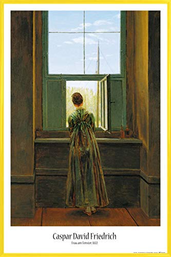 1art1 Caspar David Friedrich Poster Plakat | Bild und Kunststoff-Rahmen - Frau Am Fenster, 1822 (91 x 61cm) von 1art1