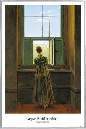 1art1 Caspar David Friedrich Poster Plakat | Bild und Kunststoff-Rahmen - Frau Am Fenster, 1822 (91 x 61cm) von 1art1