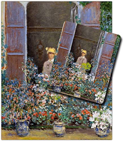 1art1 Claude Monet, Camille Monet Am Fenster, Argenteuil, 1873 1 Kunstdruck Bild (50x40 cm) + 1 Mauspad (23x19 cm) Geschenkset von 1art1