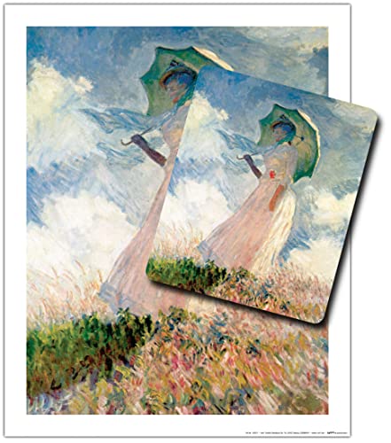 1art1 Claude Monet, Frau Mit Sonnenschirm 1 Kunstdruck Bild (50x40 cm) + 1 Mauspad (23x19 cm) Geschenkset von 1art1