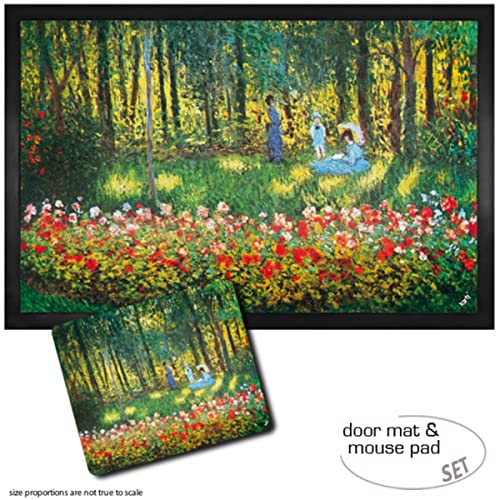 1art1 Claude Monet, Im Garten, Die Familie des Künstlers, 1875 Fußmatte Dekomatte Innenbereich | Design Türmatte (60x40 cm) + Mauspad (23x19 cm) Geschenkset von 1art1