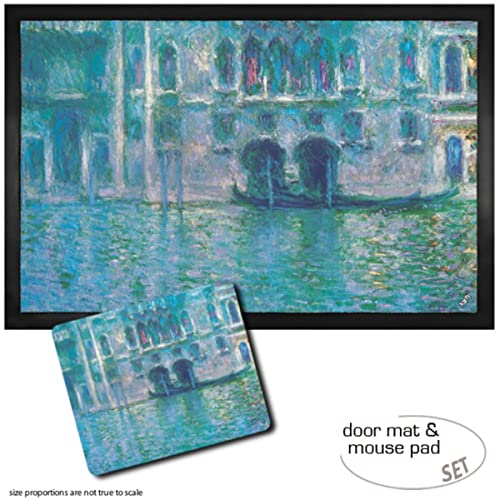 1art1 Claude Monet, Palazzo Da Mula Morosini in Venedig, 1908 Fußmatte Dekomatte Innenbereich | Design Türmatte (60x40 cm) + Mauspad (23x19 cm) Geschenkset von 1art1