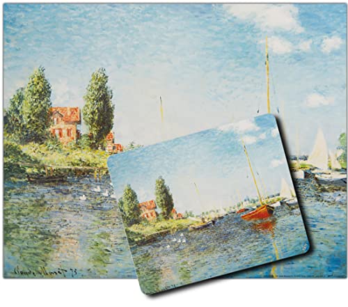 1art1 Claude Monet, Rote Boote Bei Argenteuil, 1875 1 Kunstdruck Bild (50x40 cm) + 1 Mauspad (23x19 cm) Geschenkset von 1art1