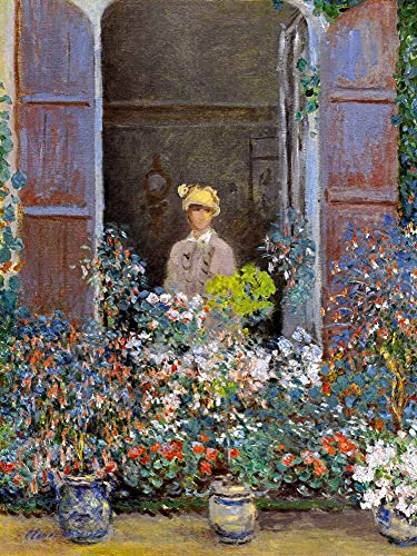 1art1 Claude Monet Poster Camille Monet Am Fenster, Argenteuil, 1873 Bilder Leinwand-Bild Auf Keilrahmen | XXL-Wandbild Poster Kunstdruck Als Leinwandbild 80x60 cm von 1art1