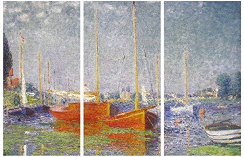 1art1 Claude Monet Poster Die Roten Boote, Argenteuil 1875, 3-Teilig Bilder Leinwand-Bild Auf Keilrahmen | XXL-Wandbild Poster Kunstdruck Als Leinwandbild 180x120 cm von 1art1