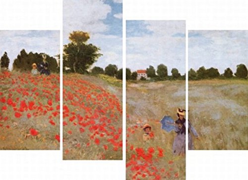 1art1 Claude Monet Poster Mohnblumen, 1873, 4-Teilig Bilder Leinwand-Bild Auf Keilrahmen | XXL-Wandbild Poster Kunstdruck Als Leinwandbild 120x80 cm von 1art1
