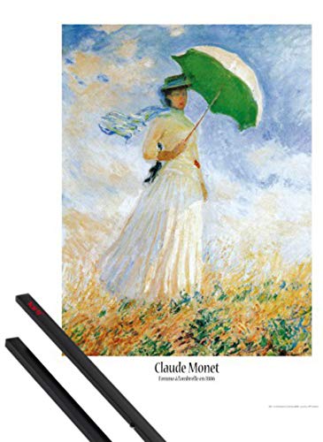 1art1 Claude Monet Plakat | Bild (91x61 cm) Frau Mit Sonnenschirm, 1886 + EIN Paar Posterleisten, Schwarz von 1art1