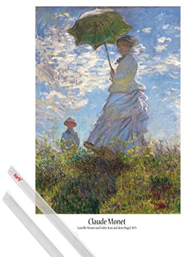 1art1 Claude Monet Plakat | Bild (91x61 cm) Frau Mit Sonnenschirm, Madame Monet Mit Ihrem Sohn, 1875 + EIN Paar Posterleisten, Transparent von 1art1