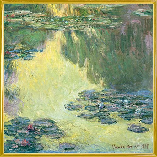 1art1 Claude Monet Poster Kunstdruck Bild und Kunststoff-Rahmen - Seerosen, 1907 (Grün-Gelb) (40 x 40cm) von 1art1