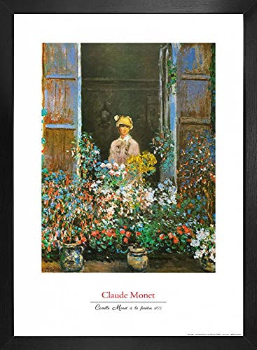 1art1 Claude Monet Poster Kunstdruck Bild und MDF-Rahmen - Camille Monet Am Fenster, Argenteuil, 1873 (70 x 50cm) von 1art1