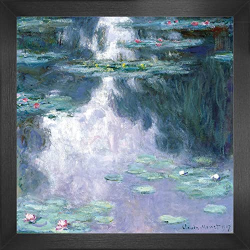 1art1 Claude Monet Poster Kunstdruck Bild und MDF-Rahmen - Seerosen, 1907 (dunkelblau) (40 x 40cm) von 1art1