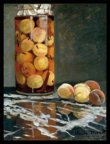 1art1 Claude Monet Poster Kunstdruck Bild und MDF-Rahmen Schwarz - Pfirsiche im Glas, 1866 (80 x 60cm) von 1art1