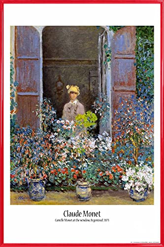 1art1 Claude Monet Poster Plakat | Bild und Kunststoff-Rahmen - Camille Monet Am Fenster, Argenteuil, 1873 (91 x 61cm) von 1art1