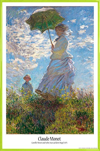 1art1 Claude Monet Poster Plakat | Bild und Kunststoff-Rahmen - Frau Mit Sonnenschirm, Madame Monet Mit Ihrem Sohn, 1875 (91 x 61cm) von 1art1