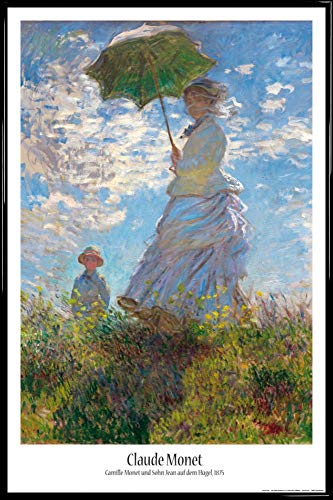 1art1 Claude Monet Poster Plakat | Bild und Kunststoff-Rahmen - Frau Mit Sonnenschirm, Madame Monet Mit Ihrem Sohn, 1875 (91 x 61cm) von 1art1