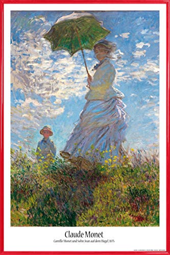 1art1 Claude Monet Poster Plakat | Bild und Kunststoff-Rahmen - Frau Mit Sonnenschirm, Madame Monet Mit Ihrem Sohn, 1875 (91 x 61cm) von 1art1