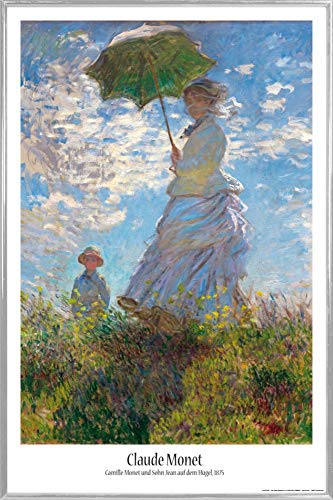 1art1 Claude Monet Poster Plakat | Bild und Kunststoff-Rahmen - Frau Mit Sonnenschirm, Madame Monet Mit Ihrem Sohn, 1875 (91 x 61cm) von 1art1