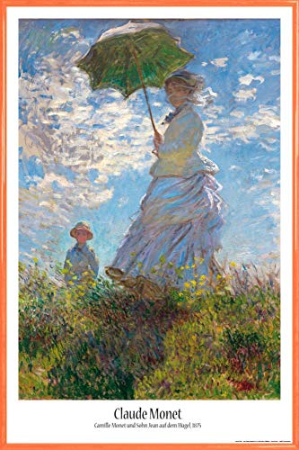 1art1 Claude Monet Poster Plakat | Bild und Kunststoff-Rahmen - Frau Mit Sonnenschirm, Madame Monet Mit Ihrem Sohn, 1875 (91 x 61cm) von 1art1