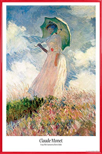 1art1 Claude Monet Poster Plakat | Bild und Kunststoff-Rahmen - Frau Mit Sonnenschirm 1886 (91 x 61cm) von 1art1