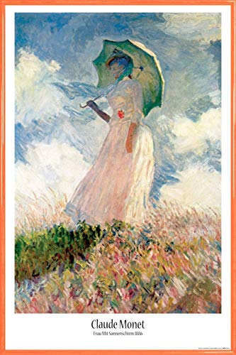 1art1 Claude Monet Poster Plakat | Bild und Kunststoff-Rahmen - Frau Mit Sonnenschirm 1886 (91 x 61cm) von 1art1