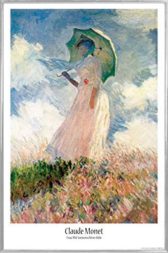 1art1 Claude Monet Poster Plakat | Bild und Kunststoff-Rahmen - Frau Mit Sonnenschirm 1886 (91 x 61cm) von 1art1