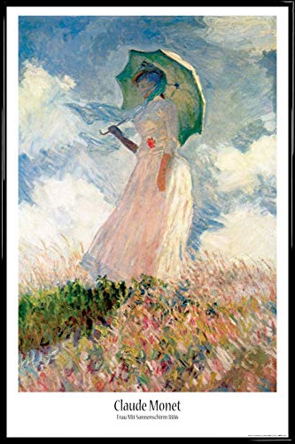 1art1 Claude Monet Poster Plakat | Bild und Kunststoff-Rahmen - Frau Mit Sonnenschirm 1886 (91 x 61cm) von 1art1