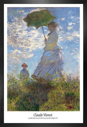 1art1 Claude Monet Poster Plakat | Bild und MDF-Rahmen - Frau Mit Sonnenschirm, Madame Monet Mit Ihrem Sohn, 1875 (91 x 61cm) von 1art1