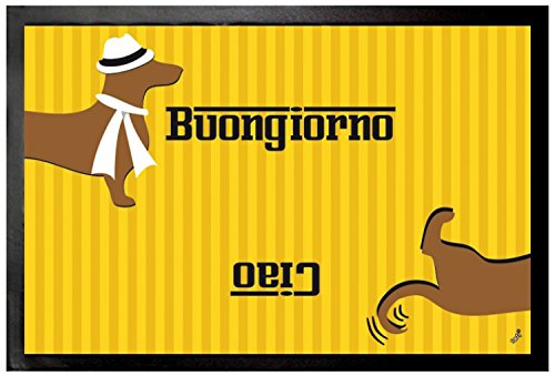 1art1 Dackel Signore Waldi, Buongiorno, Ciao Fußmatte Dekomatte Innenbereich | Design Türmatte 60x40 cm von 1art1
