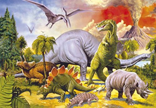 1art1 Dinosaurier Collage, Dino-Welt, 3-Teilig Fototapete Poster-Tapete 360x250 cm von 1art1