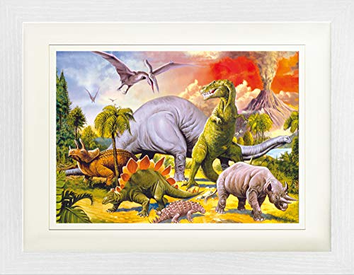 1art1 Dinosaurier Poster Collage, Dino-Welt Gerahmtes Bild Mit Edlem Passepartout | Wand-Bilder | Im Bilderrahmen 40x30 cm von 1art1