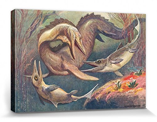 1art1 Dinosaurier Poster Mosasaurier Und Ichthyosaurier, Heinrich Harder, 1912 Bilder Leinwand-Bild Auf Keilrahmen | XXL-Wandbild Poster Kunstdruck Als Leinwandbild 120x80 cm von 1art1