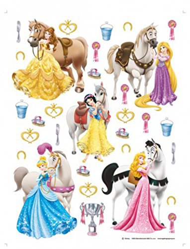 Disney Prinzessin Belle, Rapunzel, Cinderella, Aurora Und Pferde Wand-Tattoo | Deko Wandaufkleber für Wohnzimmer Kinderzimmer Küche Bad Flur | Wandsticker für Tür Wand Möbel/Schrank 85x65 cm von 1art1