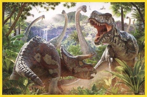 1art1 Disneys Dinosaurier Poster Plakat | Bild und Kunststoff-Rahmen - T Rex Und Triceratops, Gefährliche Begegnung (91 x 61cm) von 1art1