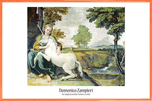 1art1 Domenichino Poster Plakat | Bild und Kunststoff-Rahmen - Die Jungfrau Und Das Einhorn, 1602 (91 x 61cm) von 1art1