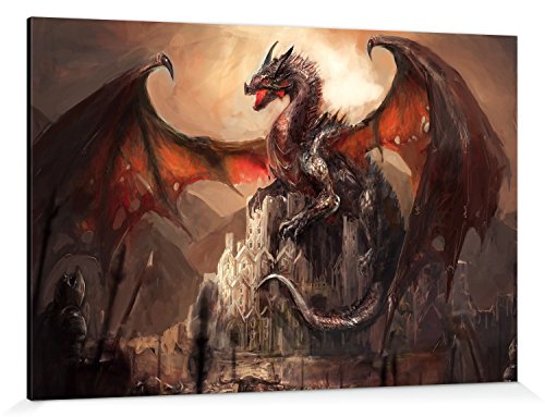 1art1 Drachen Poster EIN Schloss, Erobert Von Einem Drachen Bilder Leinwand-Bild Auf Keilrahmen | XXL-Wandbild Poster Kunstdruck Als Leinwandbild 180x120 cm von 1art1