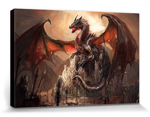 1art1 Drachen Poster EIN Schloss, Erobert Von Einem Drachen Bilder Leinwand-Bild Auf Keilrahmen | XXL-Wandbild Poster Kunstdruck Als Leinwandbild 30x20 cm von 1art1