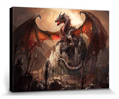 1art1 Drachen Poster EIN Schloss, Erobert Von Einem Drachen Bilder Leinwand-Bild Auf Keilrahmen | XXL-Wandbild Poster Kunstdruck Als Leinwandbild 40x30 cm von 1art1