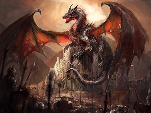 1art1 Drachen Poster EIN Schloss, Erobert Von Einem Drachen Bilder Leinwand-Bild Auf Keilrahmen | XXL-Wandbild Poster Kunstdruck Als Leinwandbild 80x60 cm von 1art1