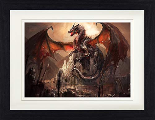 1art1 Drachen Poster EIN Schloss, Erobert Von Einem Drachen Gerahmtes Bild Mit Edlem Passepartout | Wand-Bilder | Im Bilderrahmen 40x30 cm von 1art1