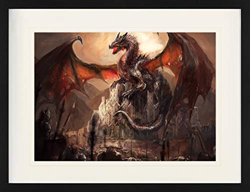 1art1 Drachen Poster EIN Schloss, Erobert Von Einem Drachen Gerahmtes Bild Mit Edlem Passepartout | Wand-Bilder | Im Bilderrahmen 80x60 cm von 1art1