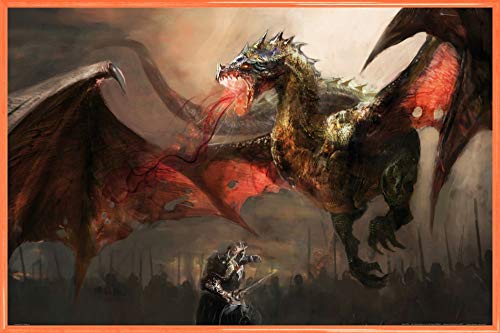 1art1 Drachen Poster Plakat | Bild und Kunststoff-Rahmen - Der Ritter Im Kampf Gegen Den Drachen (91 x 61cm) von 1art1