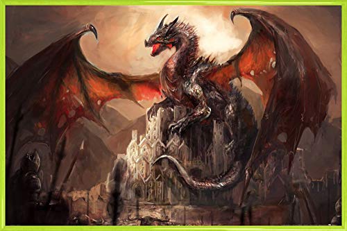 1art1 Drachen Poster Plakat | Bild und Kunststoff-Rahmen - EIN Schloss, Erobert Von Einem Drachen (91 x 61cm) von 1art1