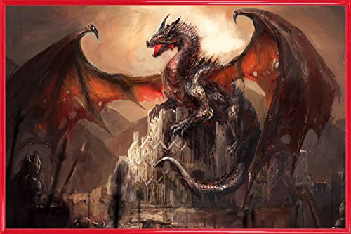 1art1 Drachen Poster Plakat | Bild und Kunststoff-Rahmen - EIN Schloss, Erobert Von Einem Drachen (91 x 61cm) von 1art1