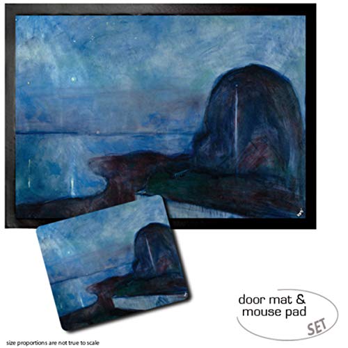 1art1 Edvard Munch, Sternennacht, 1893 Fußmatte Dekomatte Innenbereich | Design Türmatte (70x50 cm) + Mauspad (23x19 cm) Geschenkset von 1art1