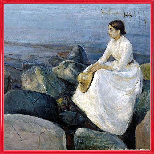 1art1 Edvard Munch Poster Kunstdruck Bild und Kunststoff-Rahmen - Inger Am Strand, Sommernacht, 1889 (40 x 40cm) von 1art1