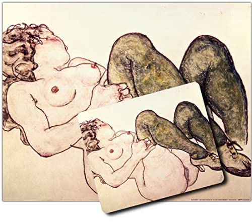 1art1 Egon Schiele, Akt Mit Grünen Strümpfen, 1918 1 Kunstdruck Bild (50x40 cm) + 1 Mauspad (23x19 cm) Geschenkset von 1art1