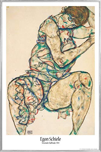 1art1 Egon Schiele Poster Plakat | Bild und Kunststoff-Rahmen - Sitzende Frau Mit Linker Hand Im Haar, Sitzender Halbtakt, 1914 (91 x 61cm) von 1art1